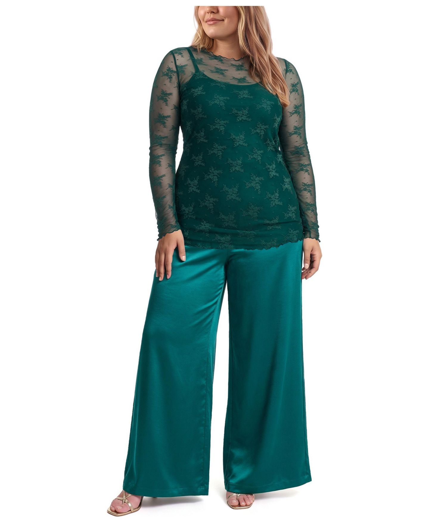Женский топ Torrid Plus Size Sheer Lace Crew Neck Long Sleeve, цвет: Botanical Garden — фото 2