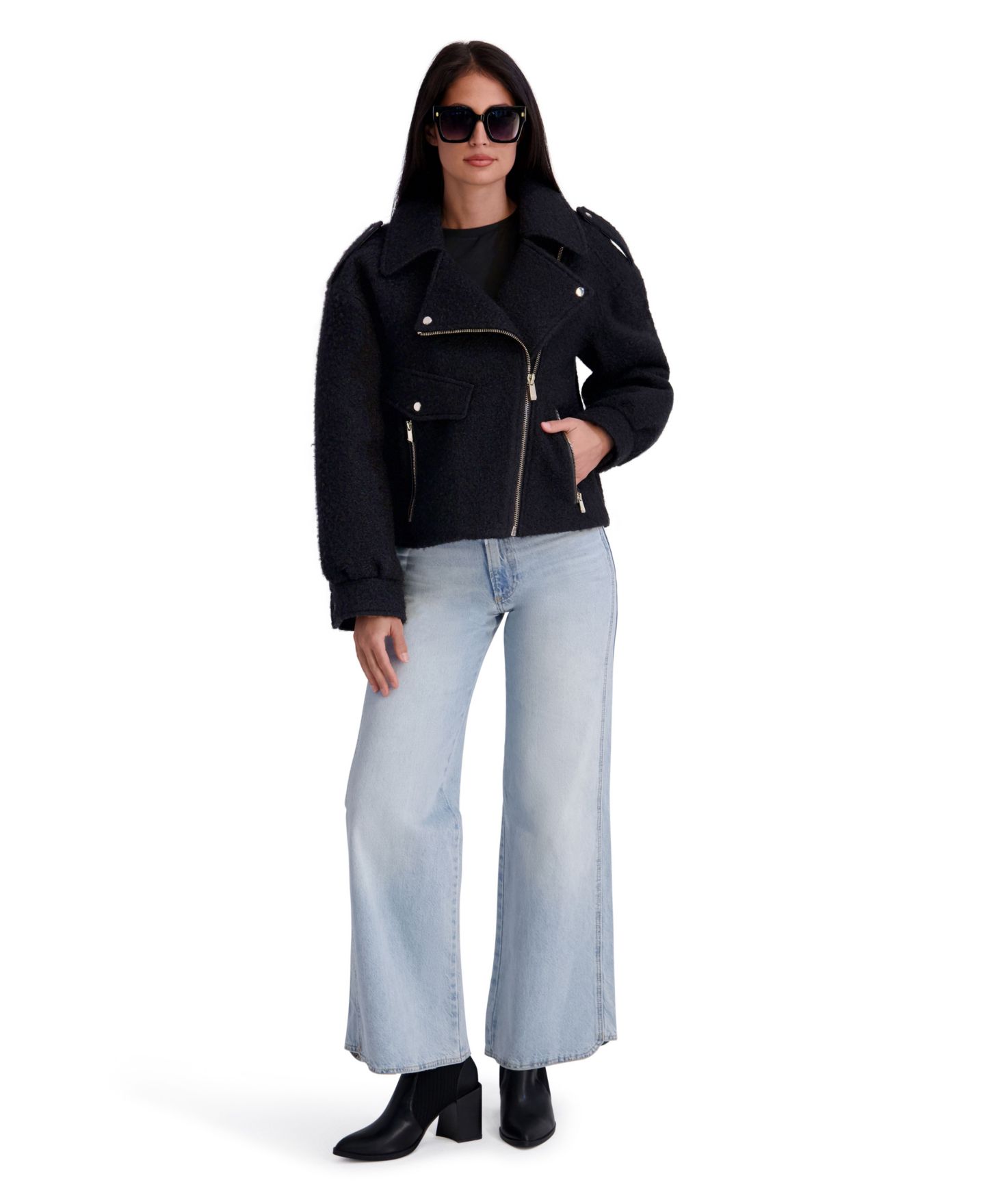 Женская куртка Kensie Short Boucle Asymmetrical Motorcycle, цвет: Чёрный — фото 1