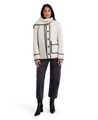 Women's Faux Wool Jacket With Wipstich Detail And Scarf