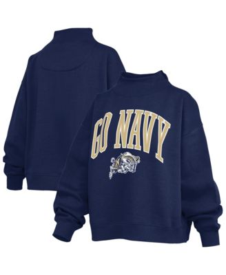 Women's Navy Midshipmen Oversized Slogan Fleece Mock Neck Sweatshirt