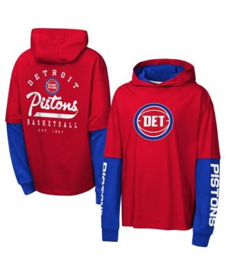 Big Boys' and Girls' Red Detroit Pistons Double Nickel Oversized Faux 2fer Hooded Sweatshirt