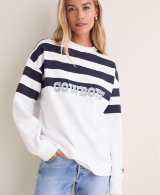 Women's White/Navy Dallas Cowboys Stripe Sweatshirt
