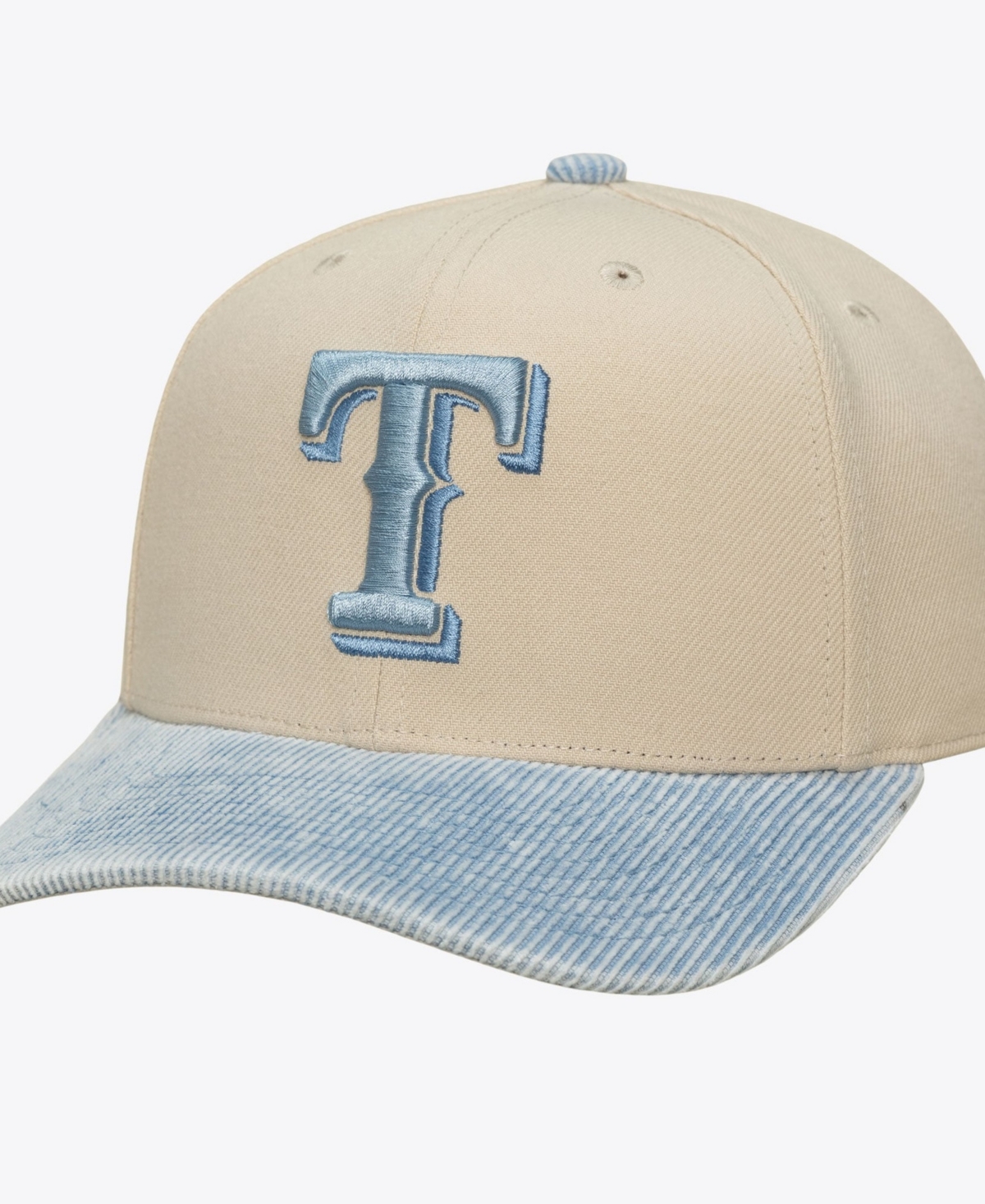 Mitchell & Ness Men's Cream/Light Blue Texas Rangers Washed Corduroy Pro Crown Snapback Hat - Cream, Light Blue