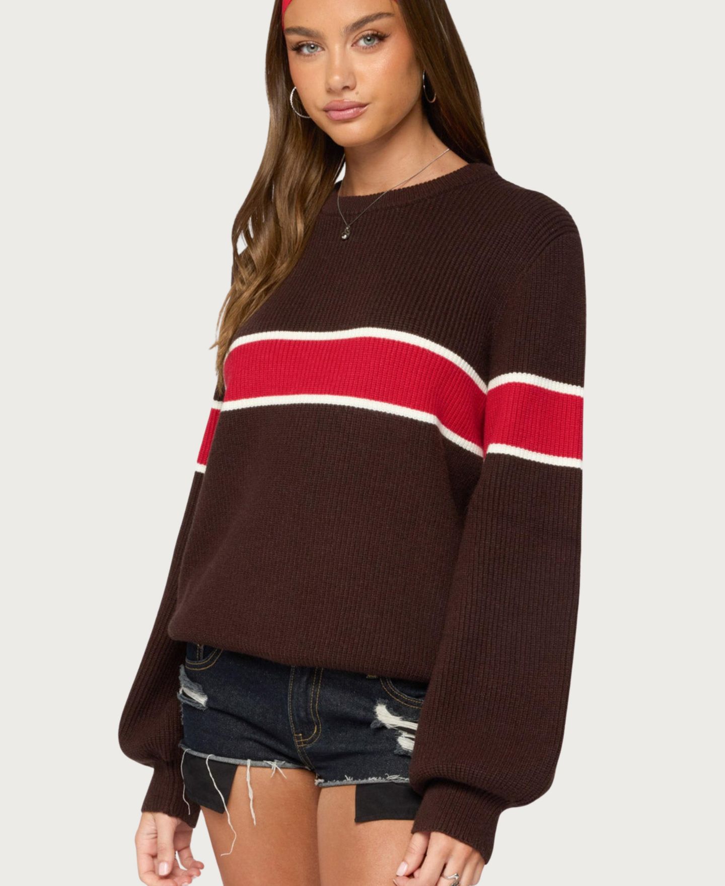 Женский свитер Edikted Nautical Striped Oversized, цвет: Коричневый — фото 4