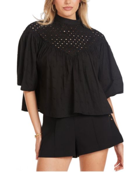 Женская блузка Bishop + Young Willow Eyelet Ruffle-Sleeve, цвет: Чёрный