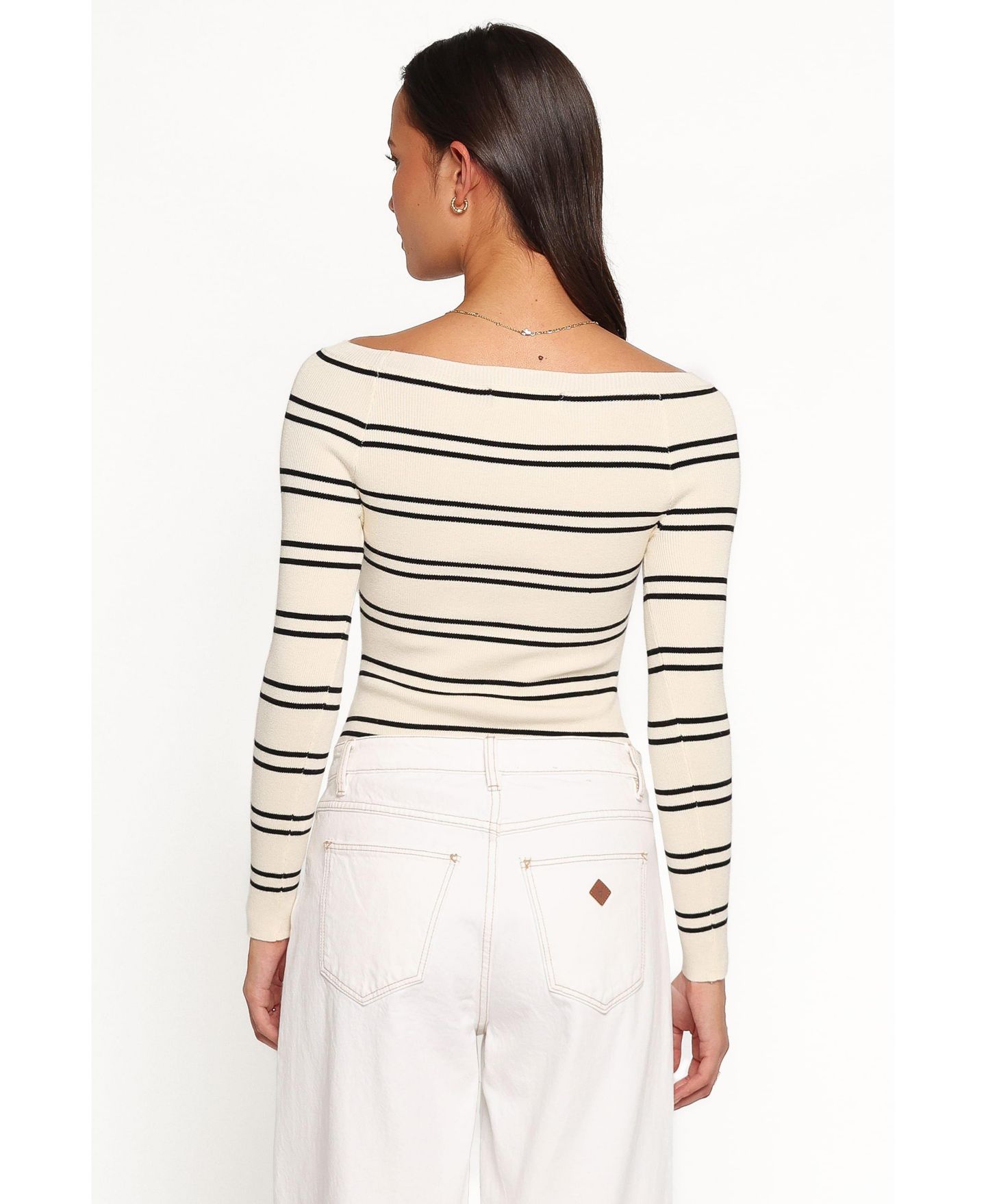 Женский топ Petal and Pup Presley Long-Sleeve Boat Neck Striped, цвет: Кремовый чёрный полосатый — фото 3