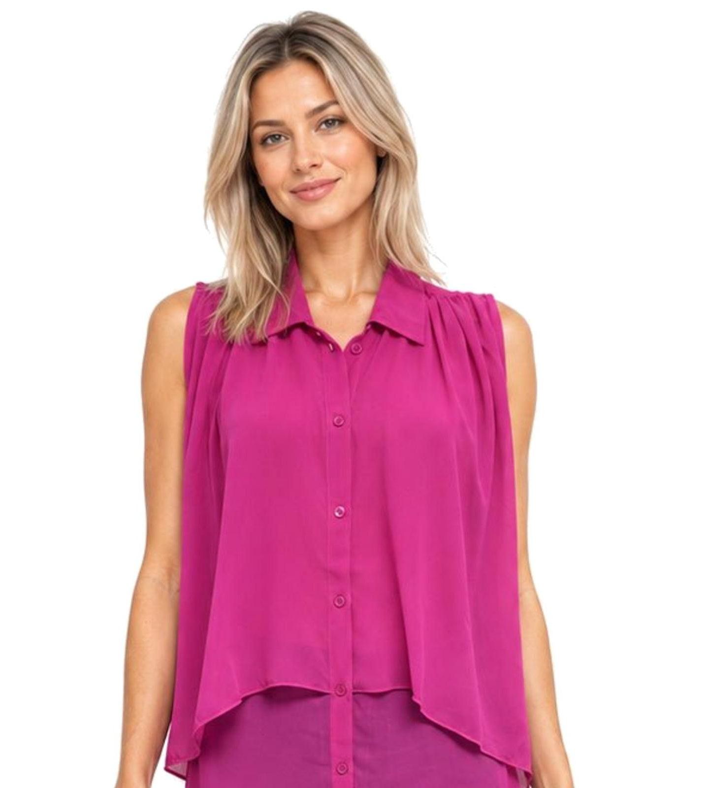 Женский топ La Moda Clothing Layered Collared Button-Front, цвет: Фуксия — фото 2