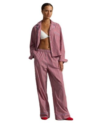 Women's Shirting Stripes Long-Sleeve Shirt and Pants, 2-Piece Set