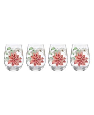 Butterfly Meadow Holiday Stemless Wine Glasses, Set of 4
