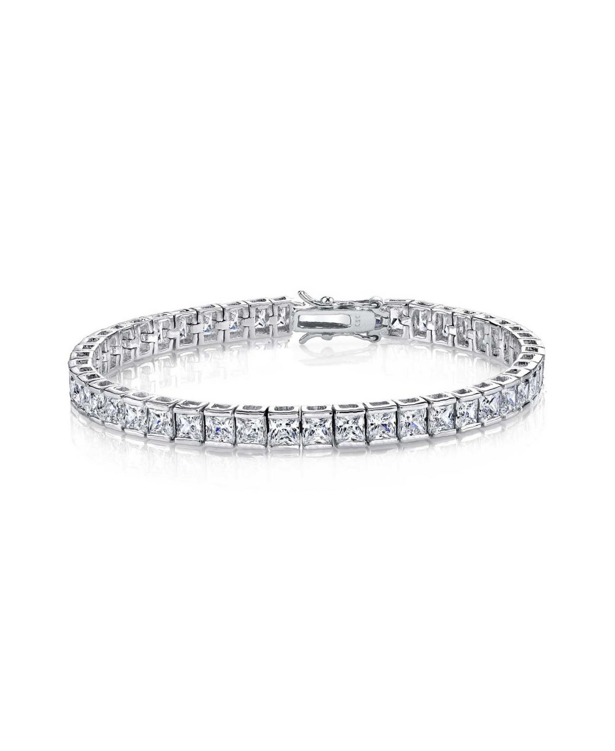 Rachel Glauber White Gold Plated with Alternating Colored and Clear Cubic Zirconia Tennis Bracelet - White