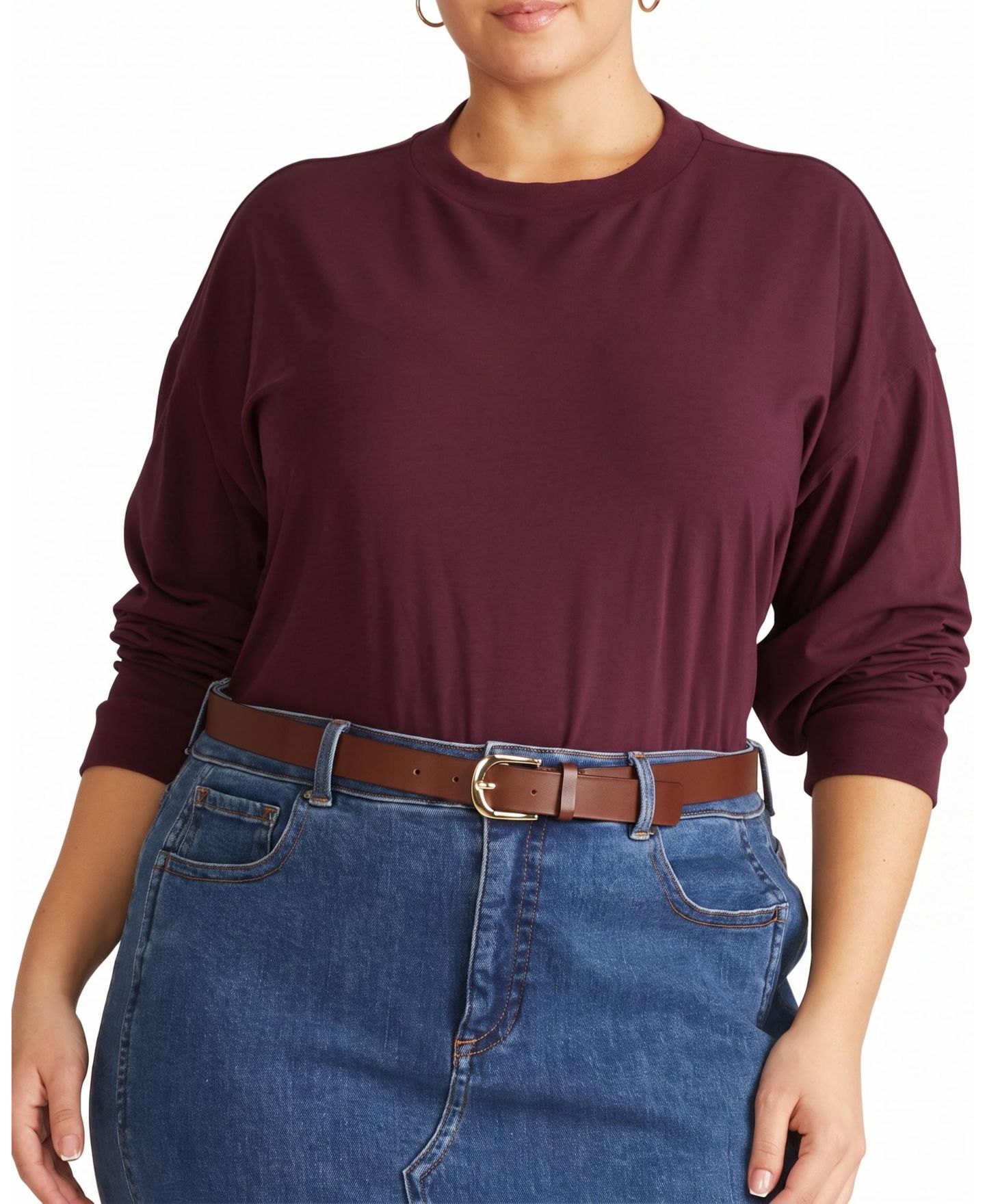 Женская футболка Universal Standard Plus Size Long-Sleeve Drop-Shoulder Crewneck, цвет: Acai — фото 1