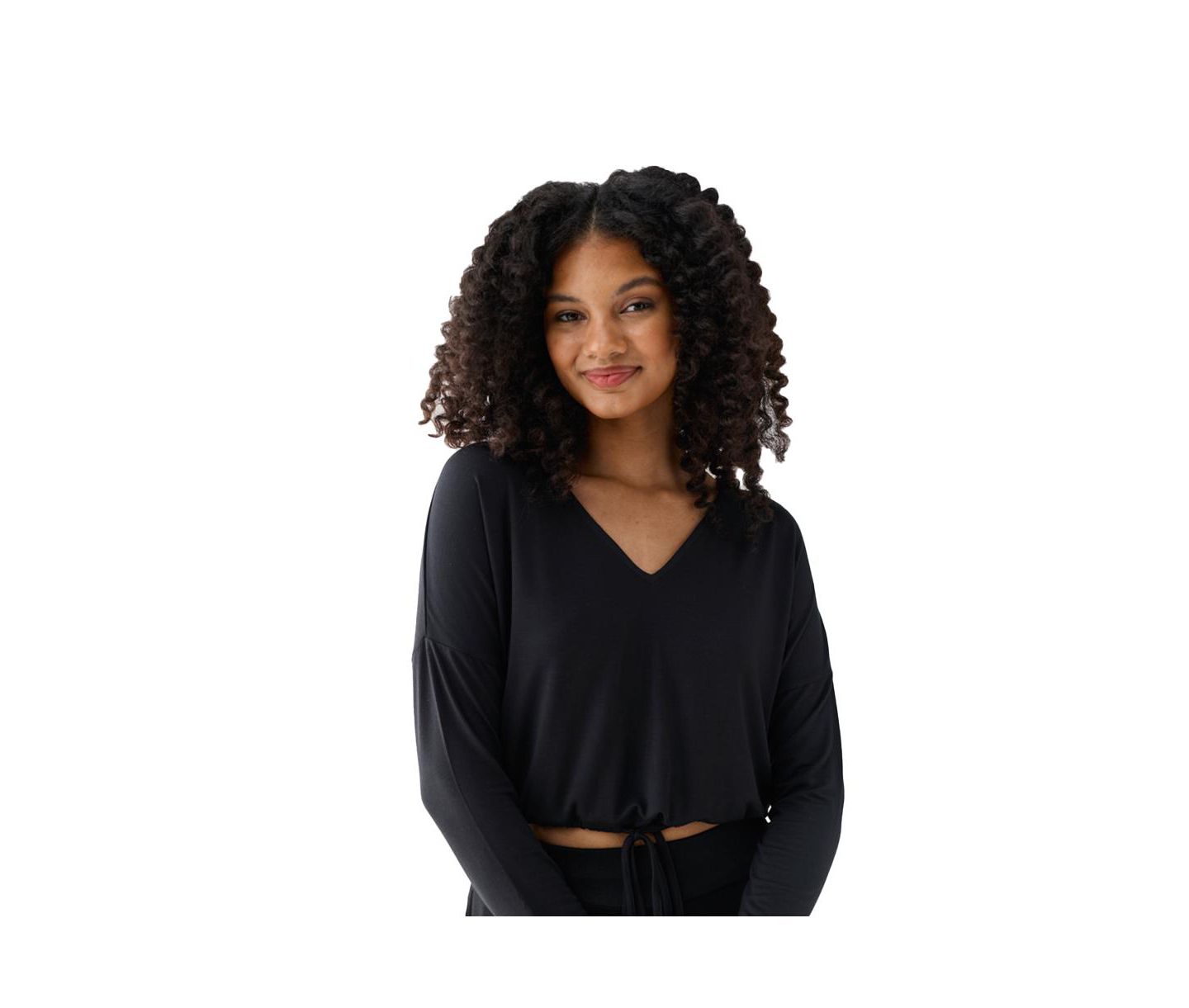 Женский топ Reistor The Modal Long-Sleeve V-Neck Tie-Front Crop, цвет: Чёрный — фото 2