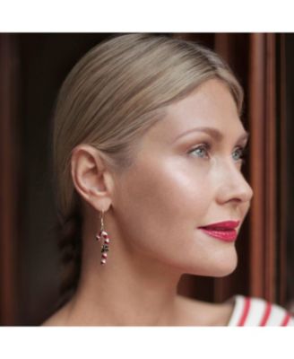 Crystal Gold-Tone Candy Cane Drop Earrings