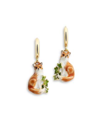 Crystal Fox and Ivy Hand-Painted Huggie Earrings
