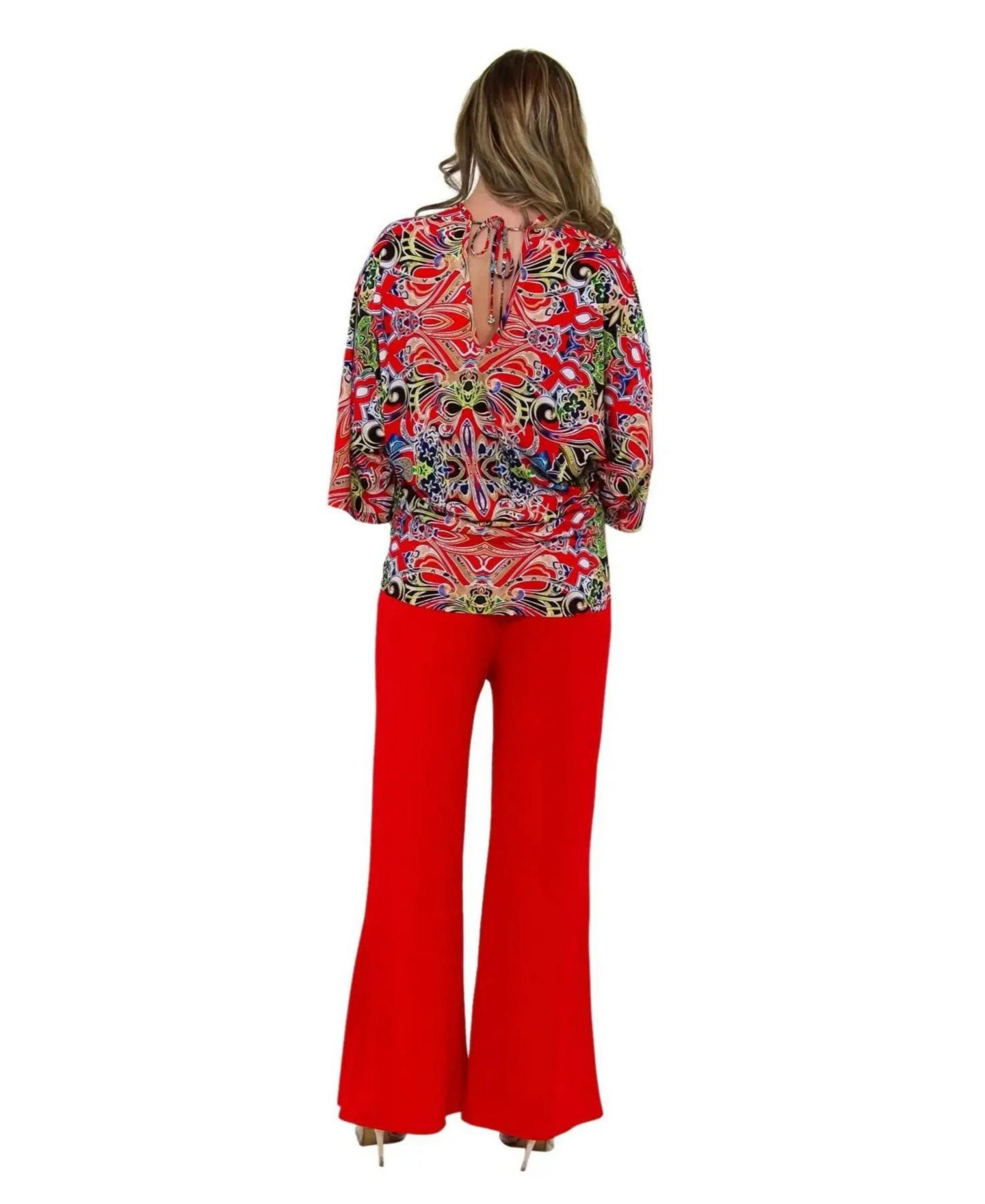 Женский топ La Moda Clothing Medallion-Print Bell-Sleeve V-Neck Tunic Top, цвет: Тёмно-синий с принтом — фото 8