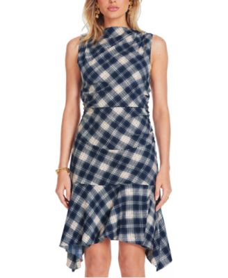 Women's Oxford Asymmetrical Sleeveless Midi Dress
