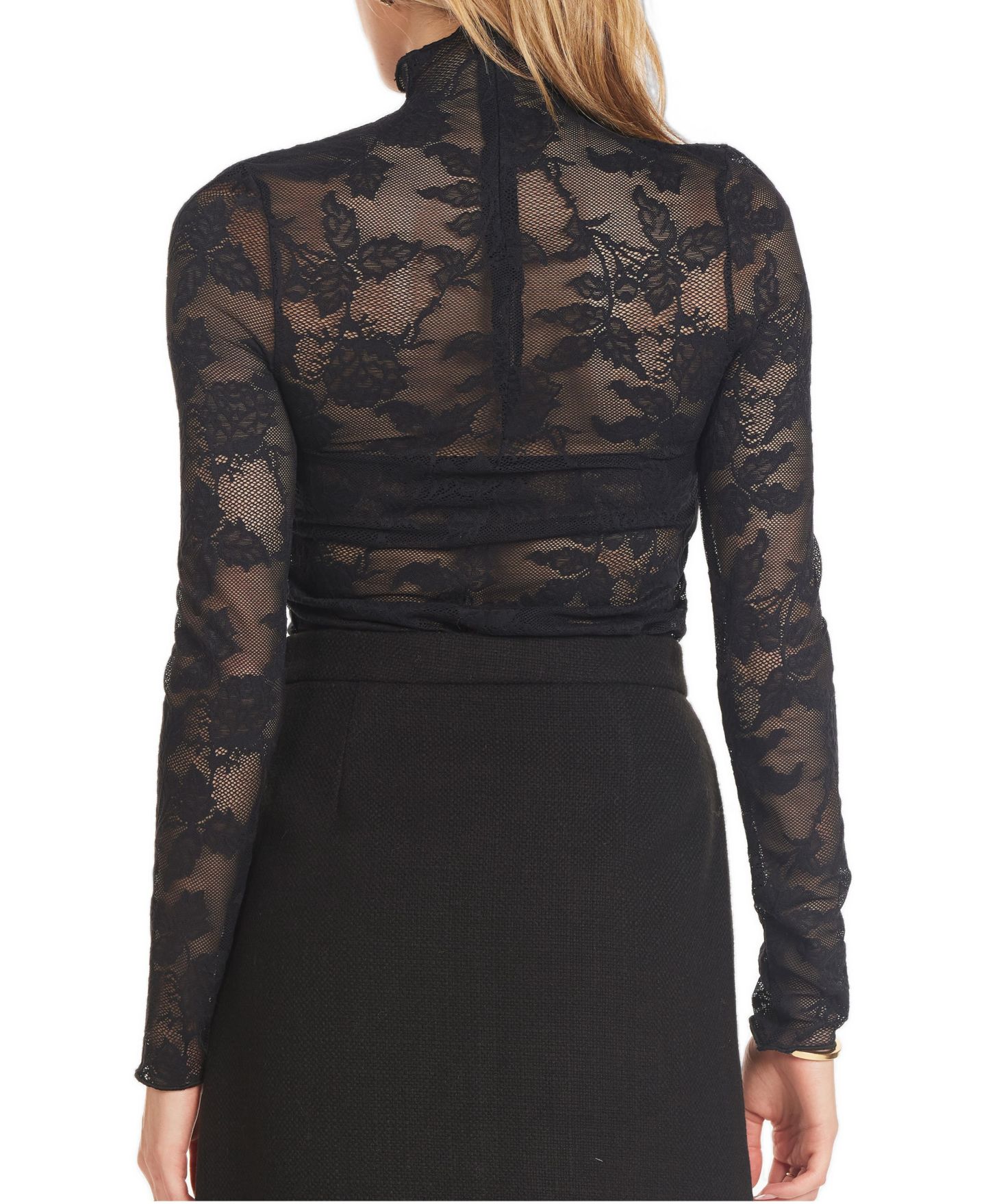 Женский топ Bishop + Young Spencer Floral-Jacquard Funnel-Neck Long-Sleeve, цвет: Чёрный — фото 3
