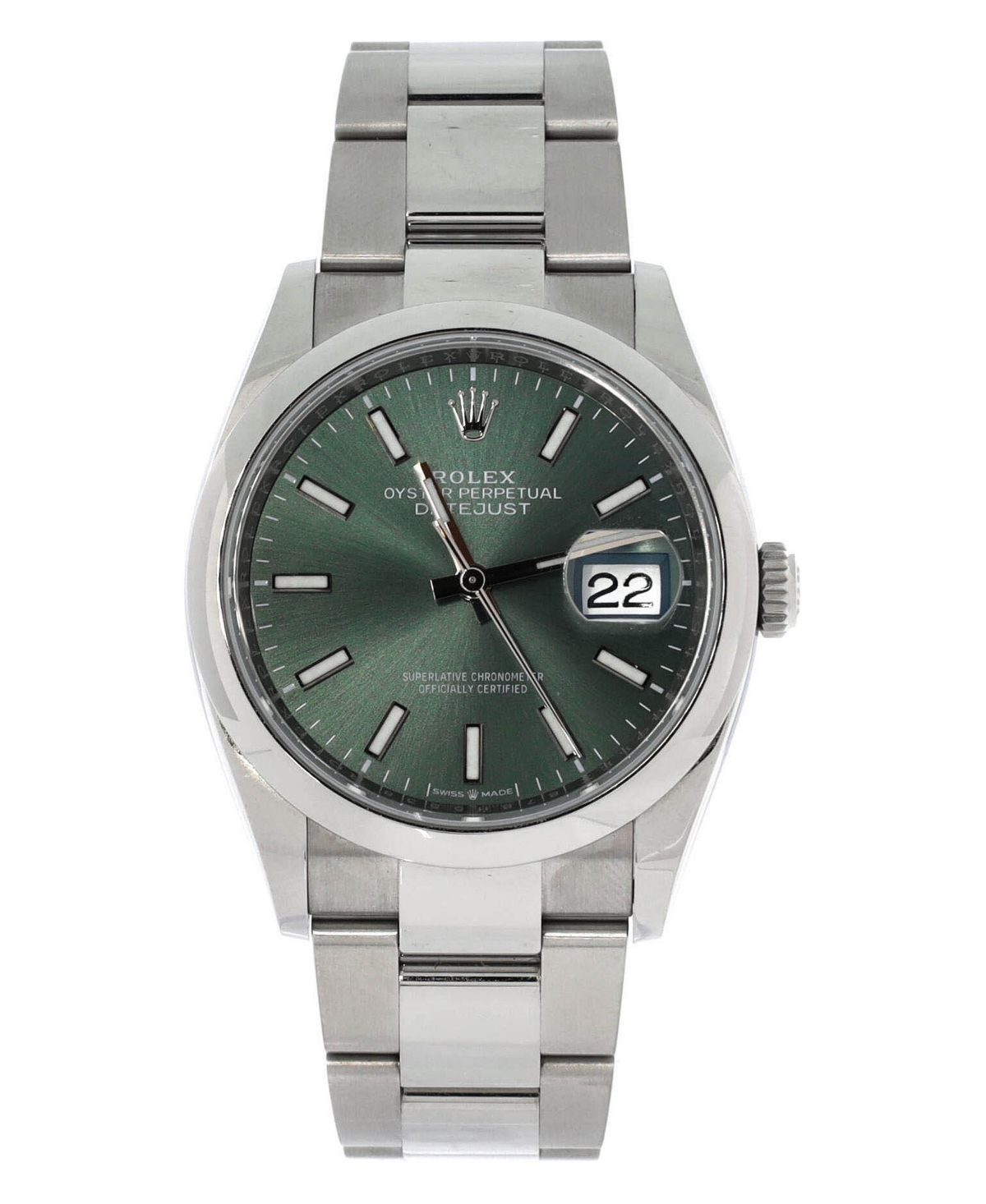 Pre-Owned Rolex Oyster Perpetual Datejust Mint Green Automatic Watch in Stainless Steel 36mm - Dial color: green