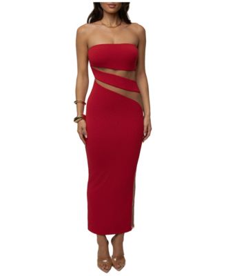 Women's Unpredictable Strapless Sheer-Panel Midi Dress