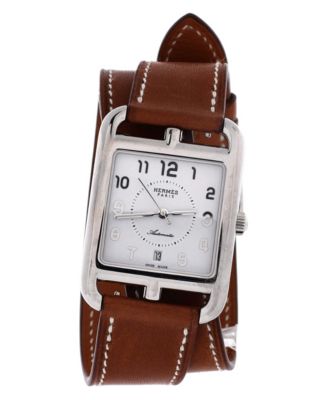 Pre-Owned HERMES Cape Cod Double Tour Automatic Watch in Stainless Steel and Leather 29mm