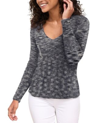 Women's Fuzzy V-Neck Longline Soft-Knit Sweater
