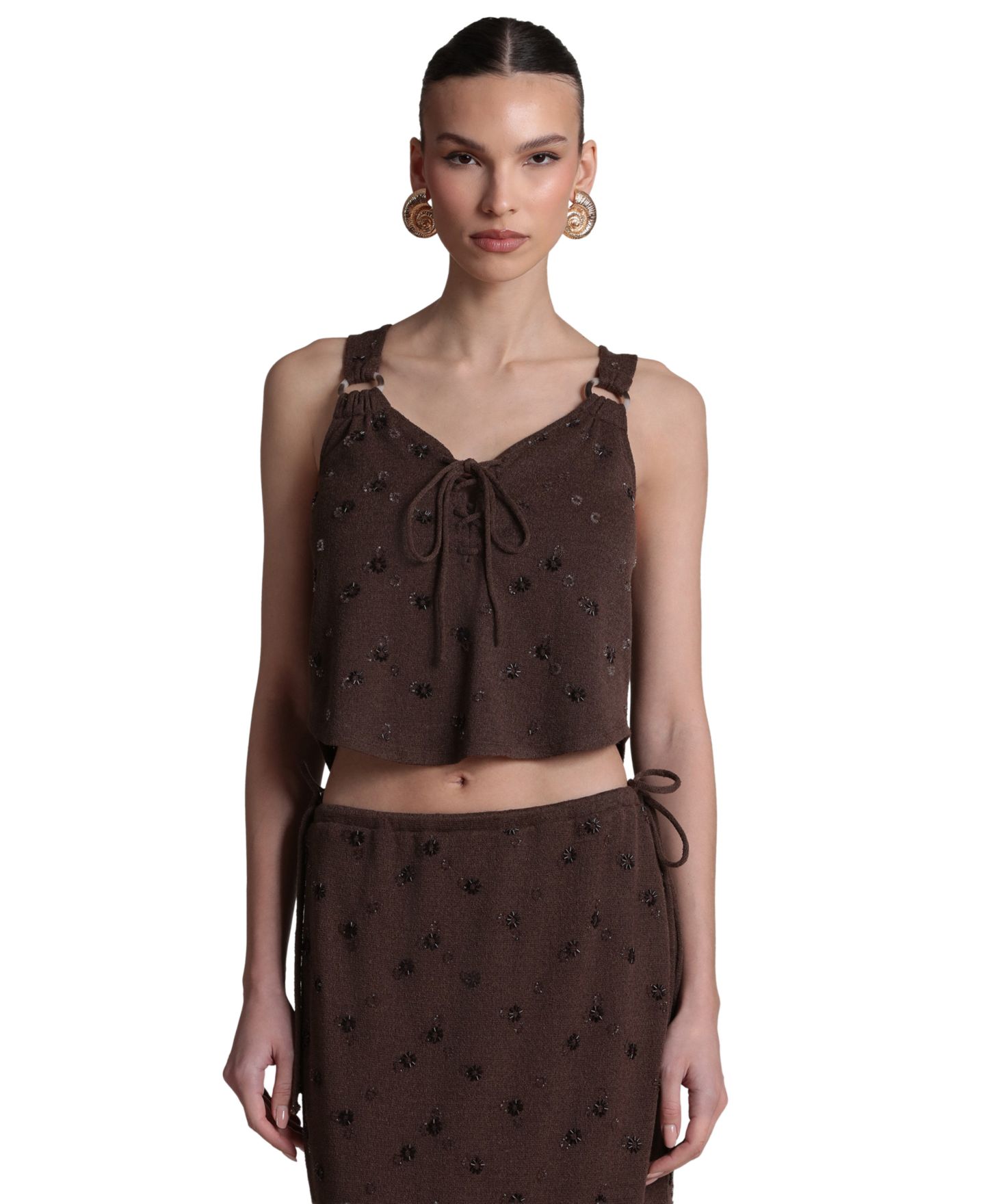 Женский свитер Avec Les Filles Sweater Embellished Tank Top, цвет: Коричневый — фото 3