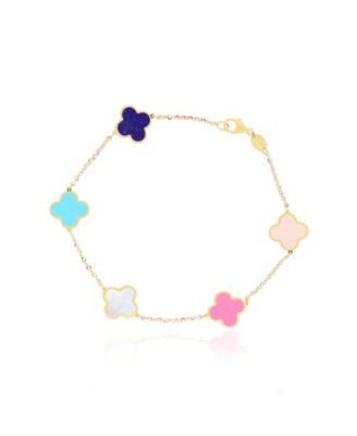 Small Pastel Mixed Clover Bracelet 14K Gold