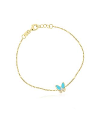 Adjustable Turquoise Cubic Zirconia Gold-Tone Butterfly Bracelet