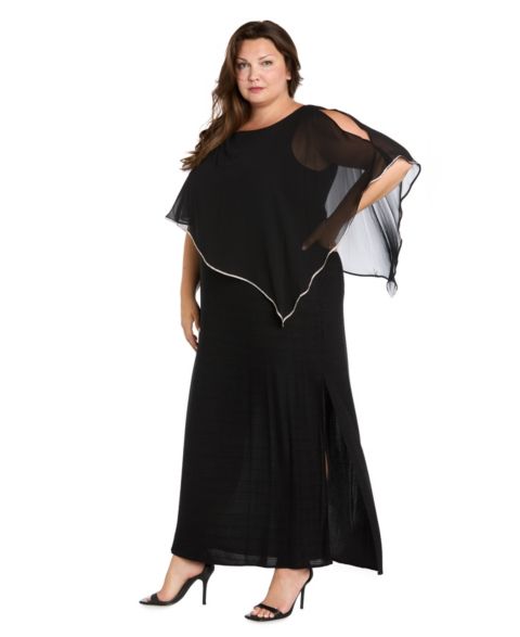 Женское платье R & M Richards Plus Size Metallic Stripe Rhinestone Trim Poncho, цвет: Чёрный