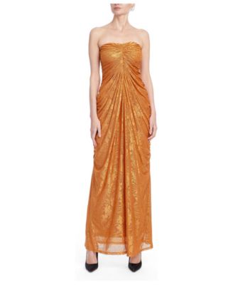 Women's Strapless Ruched Jacquard Mesh Gown