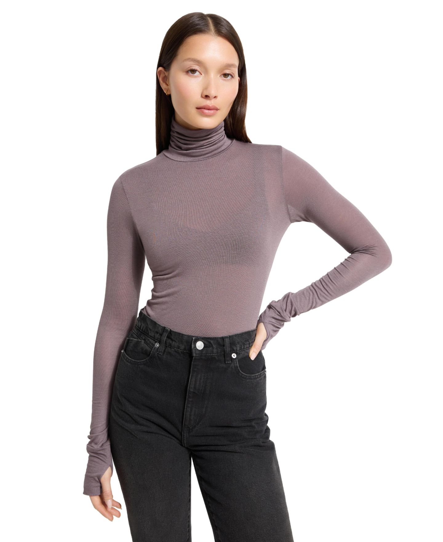 Женский топ Marcella Eloise Sheer High-Stretch Turtleneck, цвет: Антрацитовый — фото 4