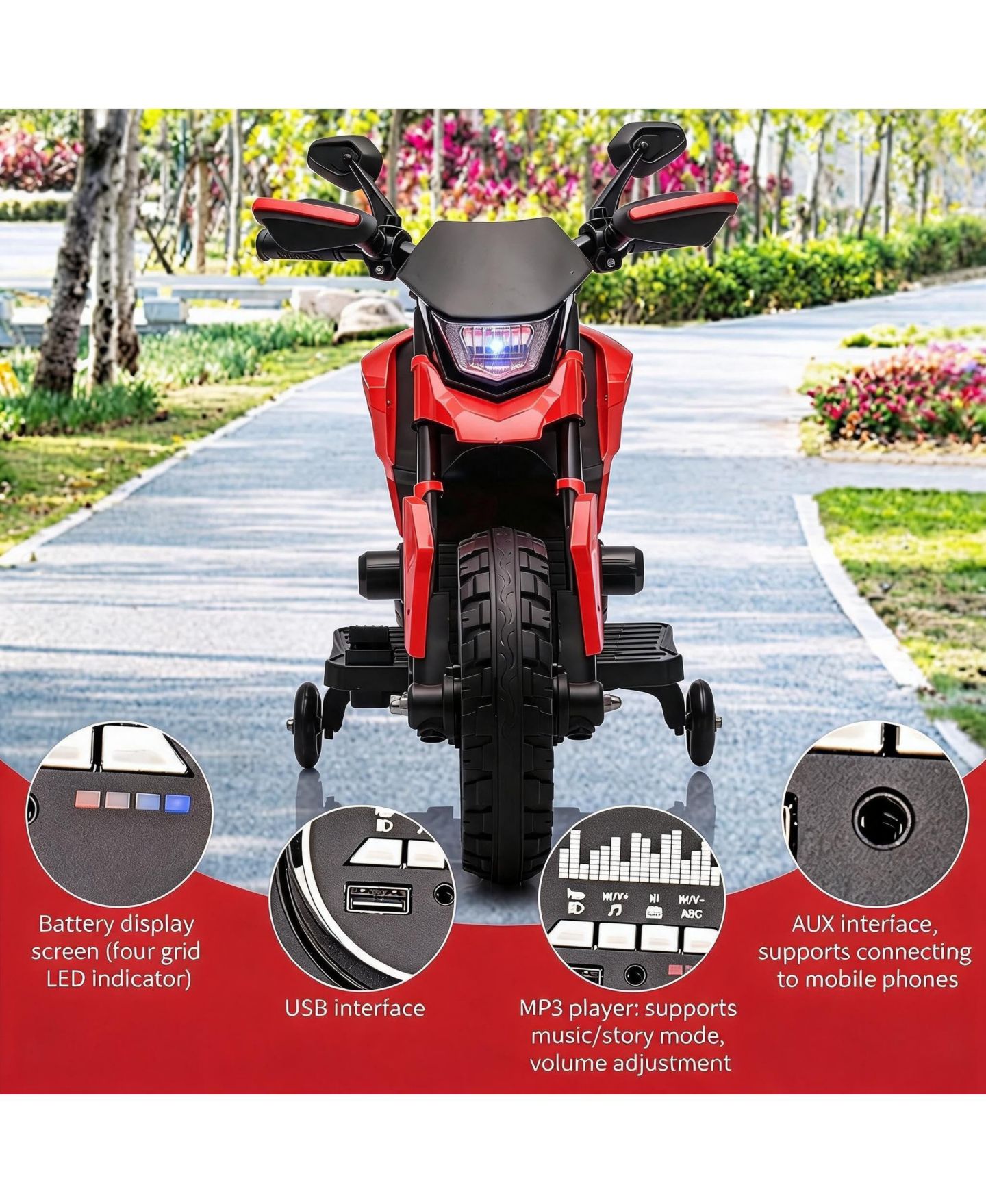 Детская игрушка homfan Large Electric Motorcycle Battery-Powered Gentle Start, 66 Lb. Capacity, от 4 лет, цвет: Красный — фото 8