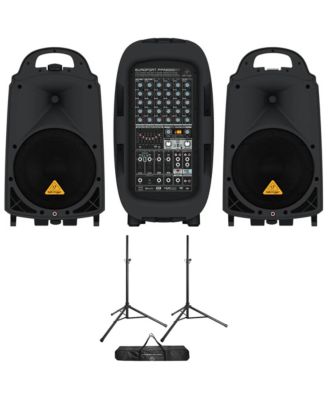 Europort PPA2000BT 2000W 8-Channel Portable Bluetooth PA System with 2 Speaker Stands Bundle