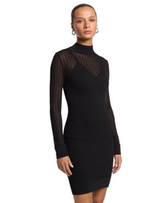 Women's Chevron Stitch Mock Neck Long Sleeve Sweater Dress