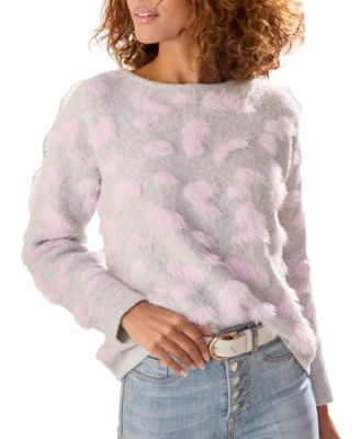 Women's Fuzzy-Knit Animal-Pattern Boat-Neck Loose-Fit Sweater