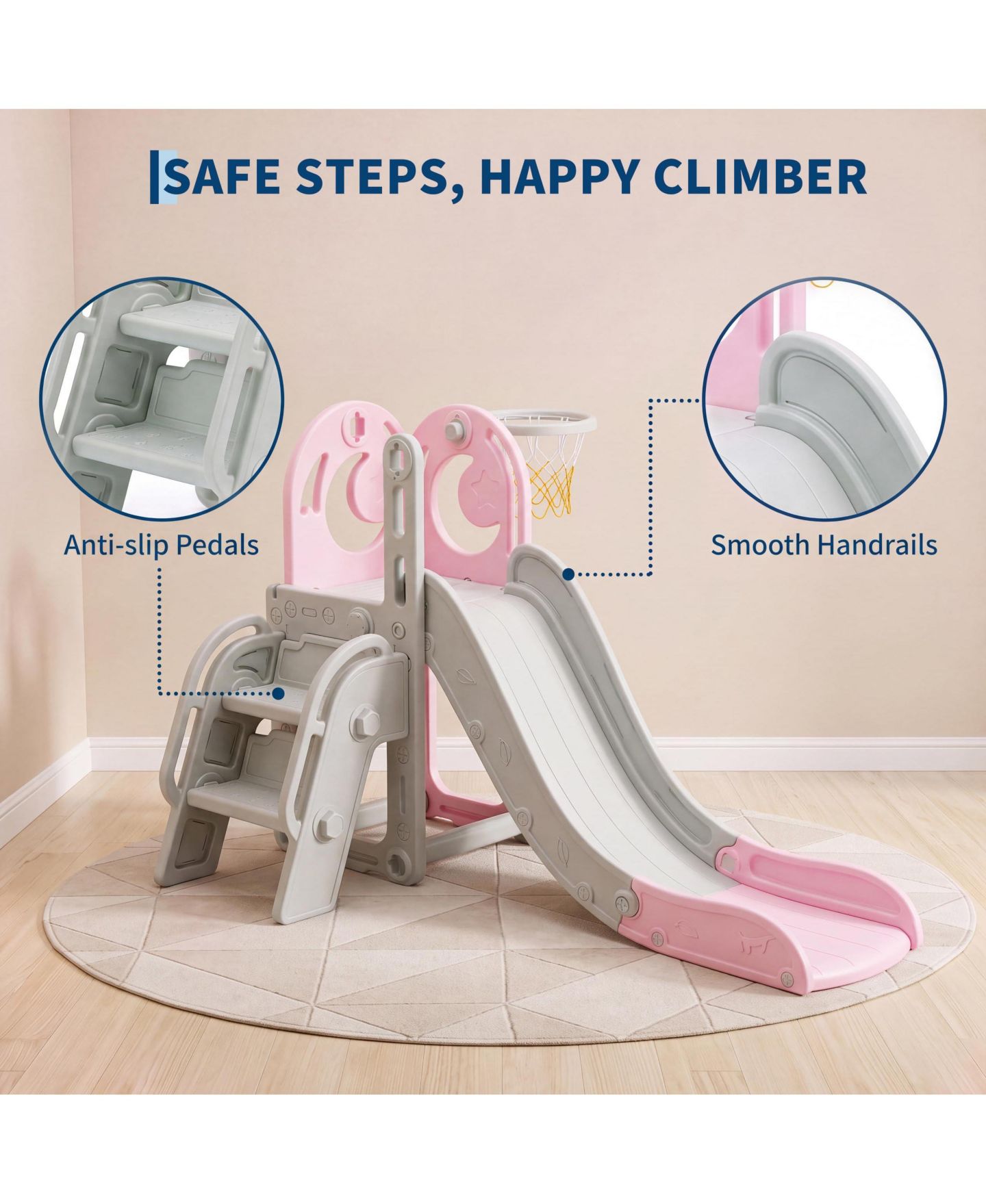 Детская игрушка homfan 59 in. Slide with Basketball Hoop and Climber, 1–6 лет — фото 4