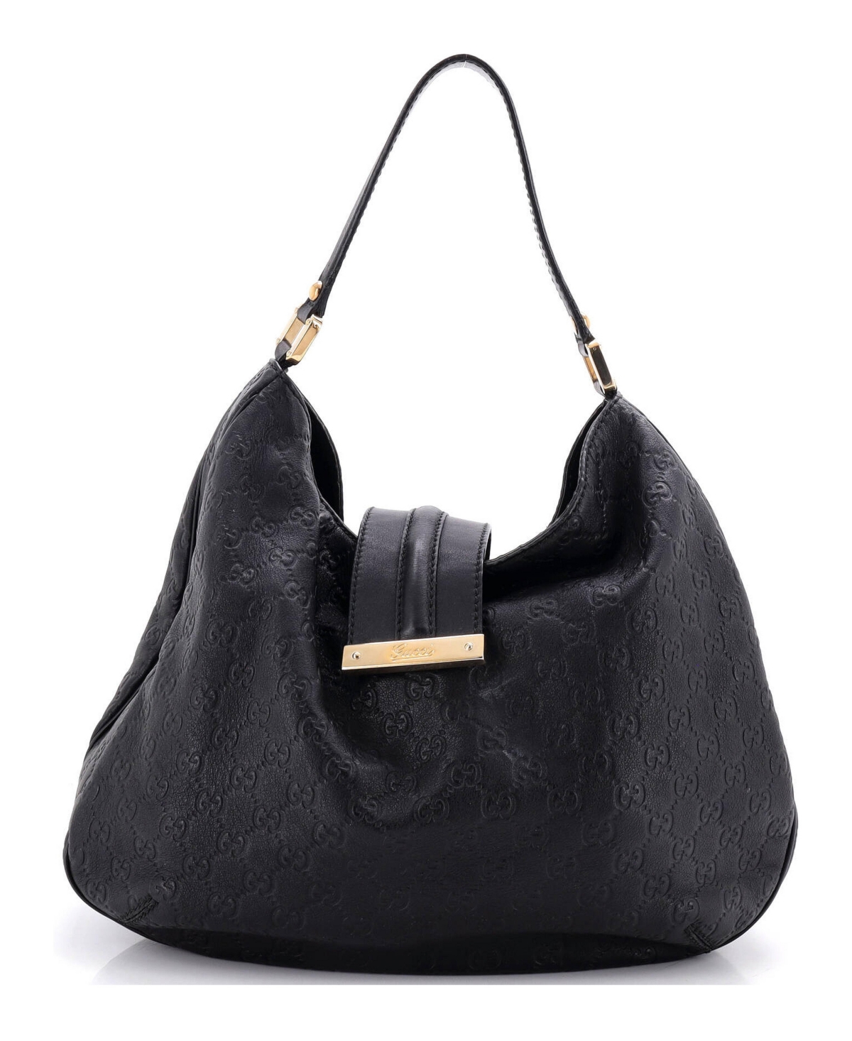 Pre-Owned Gucci Medium New Ladies Web Hobo Guccissima Leather - Black