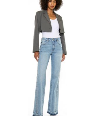 Juniors' Morelia High-Rise Wide-Flare Studded Denim Jeans