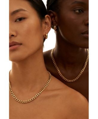 Lisa Gold-Tone Stainless Steel Cuban-Link Chain Necklace and Huggie Hoop Earrings, 2-Piece Set