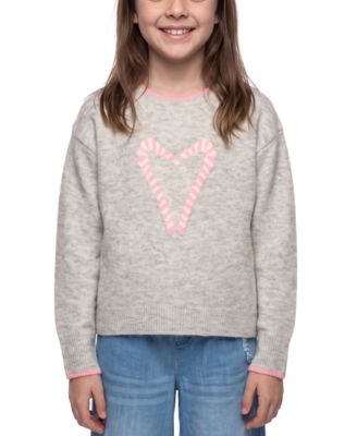 Girls' 7-16 Candy Cane Heart Long-Sleeve Crewneck Sweater