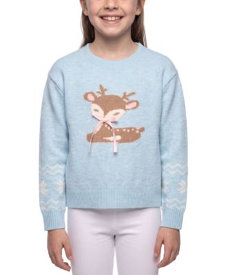 Girls' S-XL Reindeer Crewneck Long-Sleeve Sweater