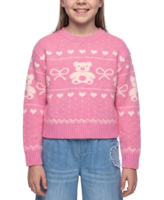 Girls' 7-16 Bear Fairisle Crewneck Sweater