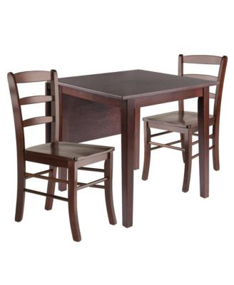 Solid Wood Drop Leaf Dining Table Set For 2 With Chairs In Walnut Finish