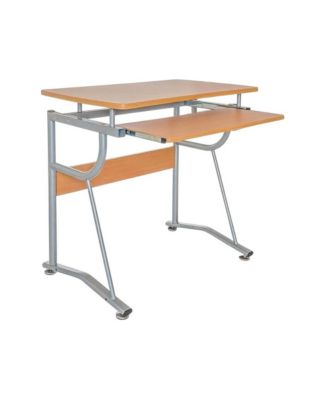 Cherry Finish Compact Computer Desk, Side Shelf, Keyboard Panel For Workspace
