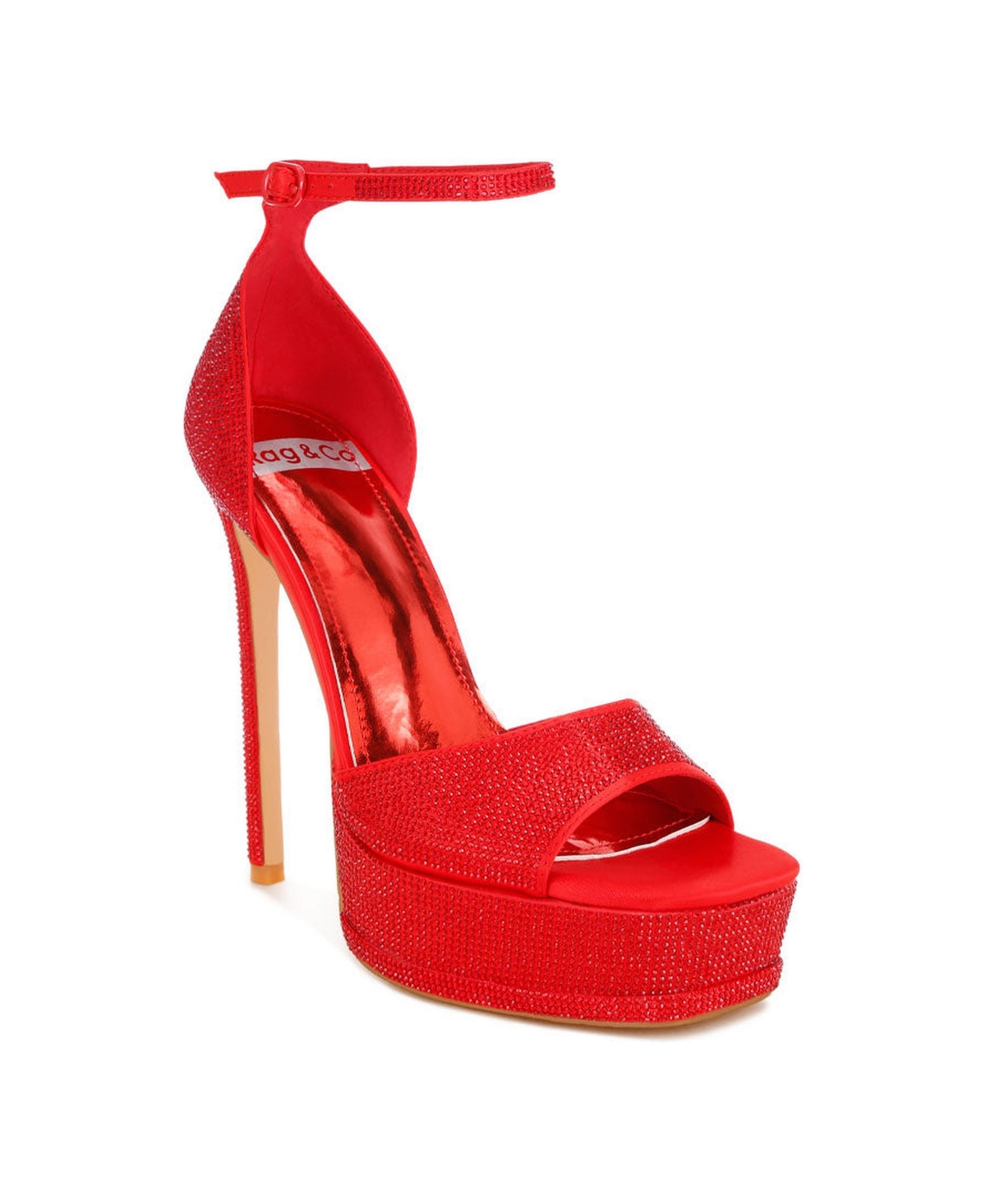 Rag & Co Womens Alaya Rhinestones High Stiletto Heel Sandals - Red satin