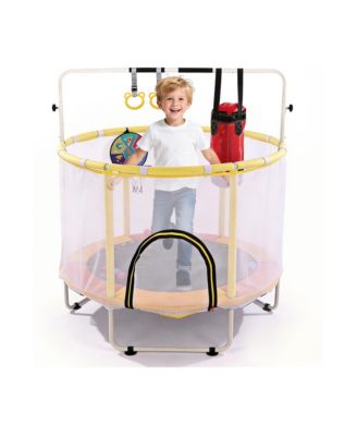 54-Inch Kids Trampoline with Adjustable Gym Bar & Basketball Hoop, Ages 11-13