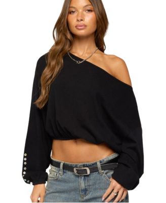 Women's Gella Off-the-Shoulder Crop Long-Sleeve Knit Sweater