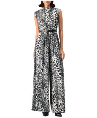 Women's Belted Animal Print Palazzo Jumpsuit