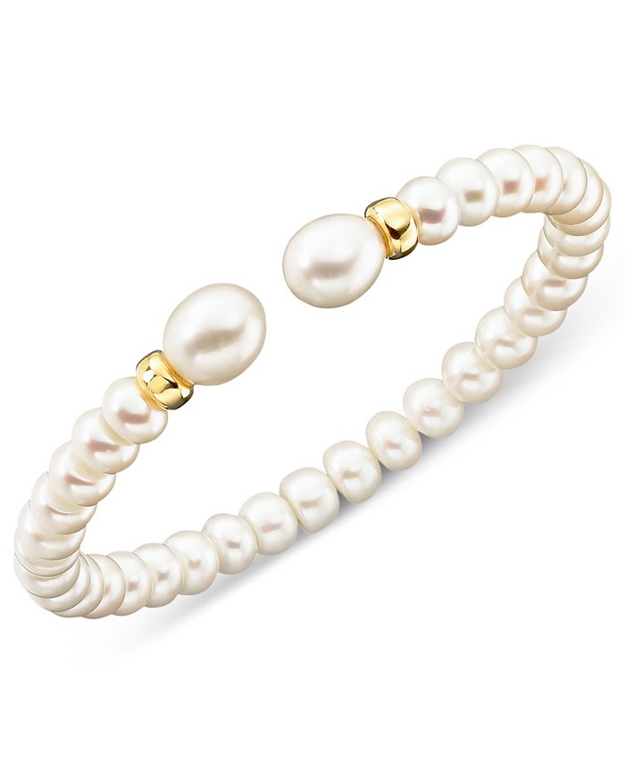 The Pearl Source White Freshwater Pearl Bracelet for Women - Cultured Pearl Bracelet with 14K Gold Plated Clasp with Genuine Cultured Pearls, 7.0