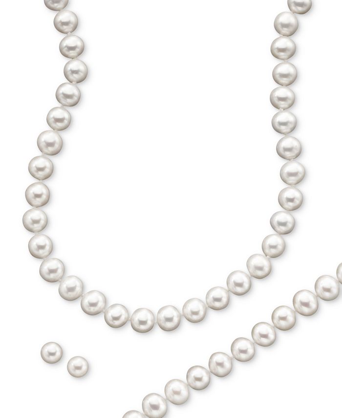 Cultured Freshwater Pearl Necklace (8-9mm), Stud Earrings (7mm) & Bracelet  (8-9mm) Set in 14k Gold